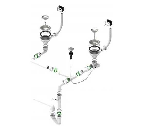 Изображение товара Двойной сифон с двумя переливами ALVEUS 114-PP-114-POPUP для моек QUADRIX, LUNO, WAVE, VARIANT 1127258