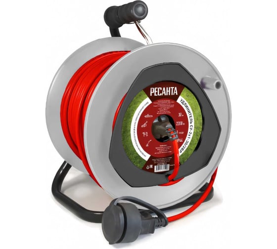 Изображение товара Силовой удлинитель Ресанта на катушке, СУ-2x1-30/2ВР (1 розетка, IP44) 61/118/11