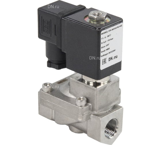 Изображение товара Клапан электромагнитный DN.ru VS2W-401N-PU-NC Ду10 Ру16 сталь, пилотный, NBR, 220В AC D130-01276