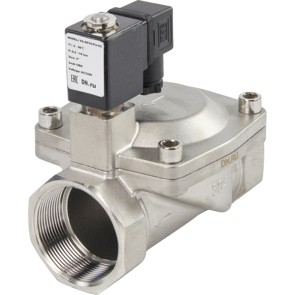 Изображение товара Электромагнитный клапан DN.ru VS2W-401N-PU-NC Ду50 Ру16 нержавеющая сталь