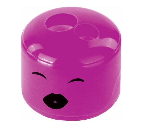 Изображение товара Пластиковая точилка Пифагор Смайлики, 2 отверстия для карандашей, с контейнером, ассорти 228444