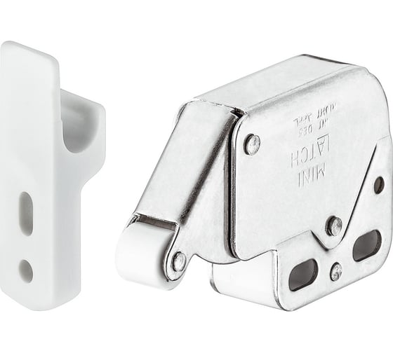 Изображение товара Пружинная защелка Hafele MINI-LATCH + ответная планка, белая 245.54.701