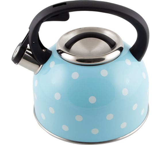 Изображение товара Чайник из нержавеющей стали со свистком Mallony Maestria голубой в белый горошек, 2.5 л 005175