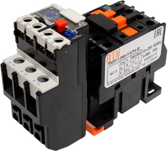 Изображение товара Пускатель ВТМ (S) ПМЛ-1260-12А-220АС-(1з)-РТЛ1003-2(0,24-0,4А)-УХЛ4-В ВТМ00052726