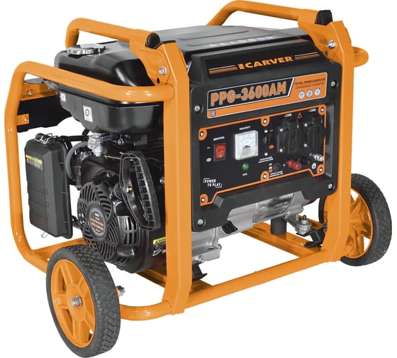 Изображение товара Генератор CARVER PPG- 3600АM бензин LT-168F-1, 2,5/2,8 кВт, 220В, бак 15 л, колеса 01.020.00026