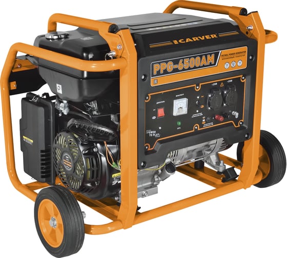Изображение товара Генератор CARVER PPG- 6500АM бензин LT-188F, 5,0/5,5кВт, 220В, бак 33 л, колеса 01.020.00029