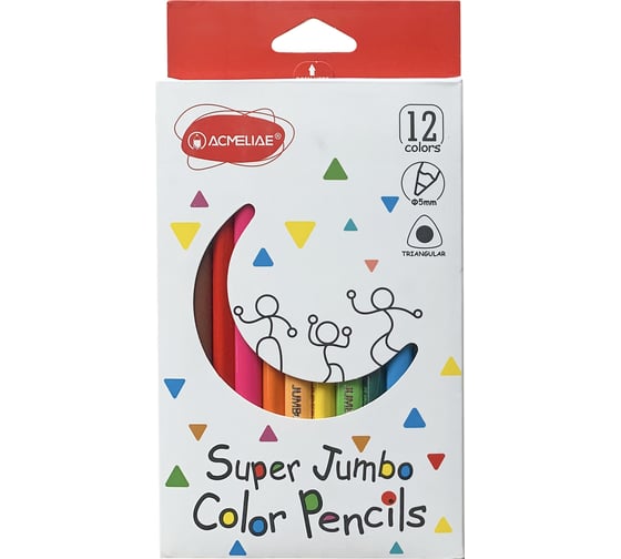 Изображение товара Набор цветных утолщенных трехгранных карандашей ACMELIAE 12 цветов, в картонном футляре 9404-12