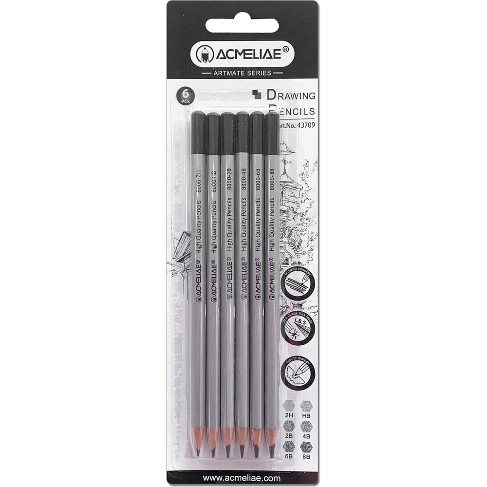 Набор чернографитных карандашей ACMELIAE набор чернографитных карандашей 6 штук точилка ластик