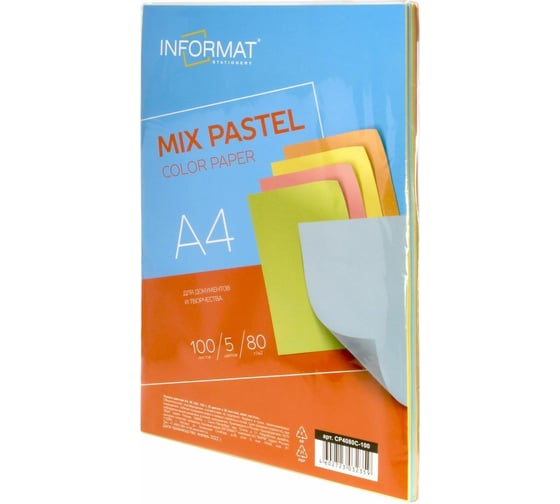 Изображение товара Бумага INFORMAT MIX 5 цветов,100 л, 80 г/м2, А4, пастель CP4080C-100