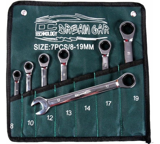 Изображение товара Набор накидных ключей с трещоткой Dreamcar зеленый, 8-19, 7 шт. DC-000-0845106