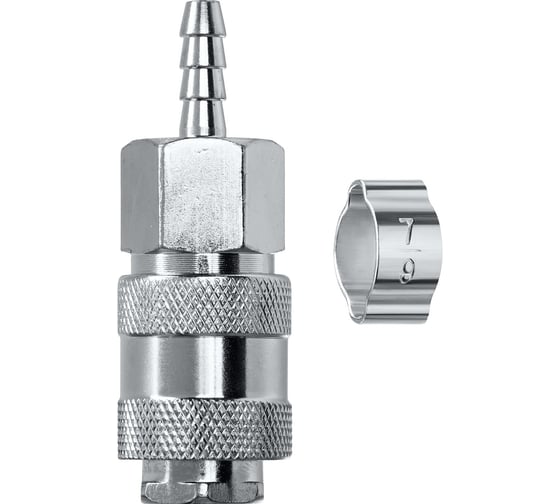 Изображение товара Переходник штуцер елочка 6 мм - рапид муфта, с хомутом KRAFTOOL 06596-06