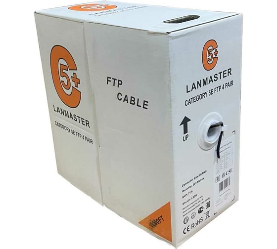 Изображение товара Патч-кордовый кабель UTP LANMASTER 4 пары, Категории 5e, LSZH, черный, 305м в катушке, LAN-5EUTP-PT-LSZH-BK