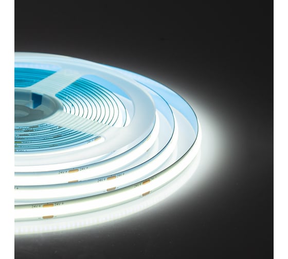 Изображение товара Светодиодная лента MAKSILED cob 24В, 480д/м, 10Вт/м, ip20, 1000Лм/м, 6500k, холодный белый, 5м ML-R480-COB-CW-S