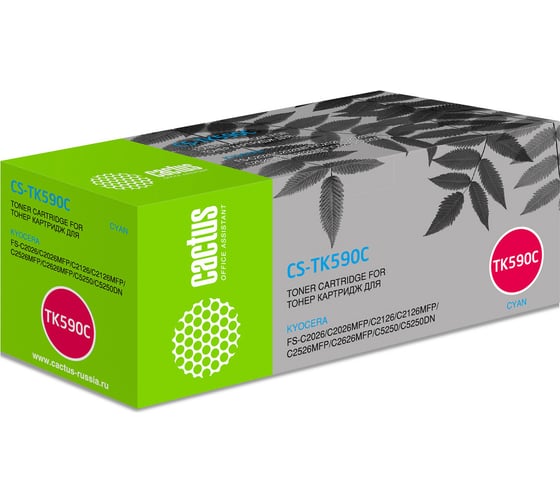 Изображение товара Лазерный картридж Cactus tk-590c голубой, 5000 страниц, для kyocera fs-c2526mfp/c2626mfp/c5250 CS-TK590C 884880