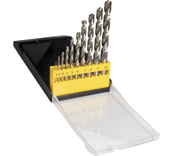 Изображение товара Набор сверл 10 шт, 1-10 мм, HSS 4241, пластиковый футляр ИНСТУЛС 00001518403