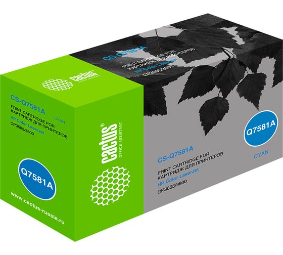Изображение товара Лазерный картридж Cactus q7581a голубой, 6000 страниц, для hp clj cp3505/3800 CS-Q7581A 807372