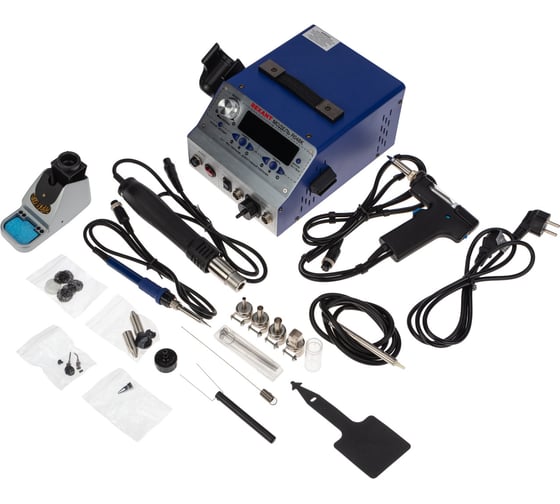 Изображение товара Паяльная станция REXANT с феном, паяльником и демонтажным паяльником с оловоотсосом, r048k 12-0736