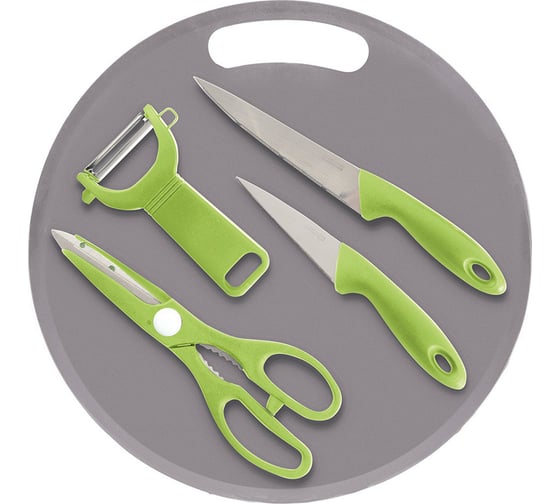 Изображение товара Кухонный набор Mallony CLASSICO 5 предметов, нож 2 шт., ножницы, овощечистка, разделочная доска 008668