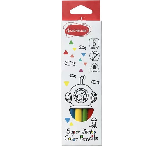 Изображение товара Набор цветных утолщенных трехгранных карандашей ACMELIAE 6 цветов, в картонном футляре 9404-06