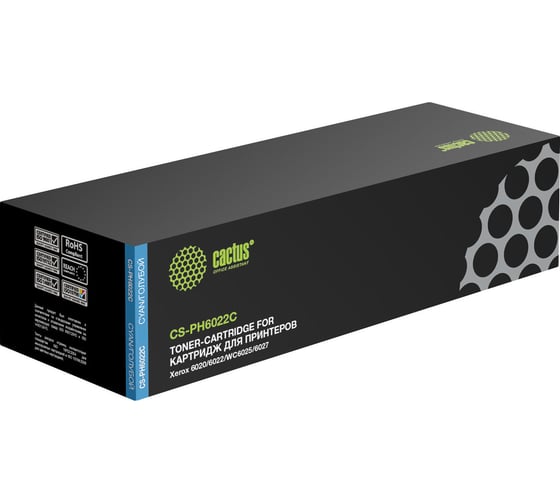 Изображение товара Лазерный картридж Cactus 106r02760 голубой, 1000 страниц, для xerox phaser 6020/6022/wc6025/6 CS-PH6022C 326427