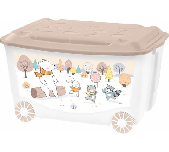 Изображение товара Ящик для игрушек на колесах Пластишка с декором зверушки на опушке, 580x390x335 мм, 45 л, темно-бежевый 43138093251