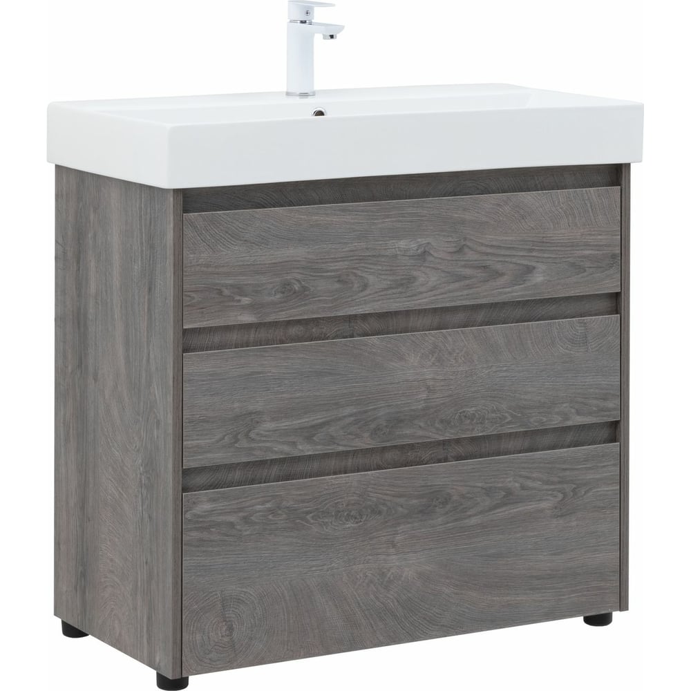 Изображение товара Тумба Aquanet Nova Lite 85 SLIM SYNERGY с тремя ящиками современный дизайн коричневый