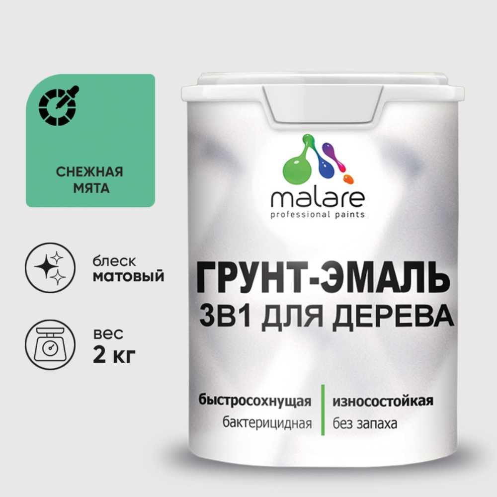 Изображение товара Грунт-эмаль MALARE 3в1 матовая снежная мята 2 кг