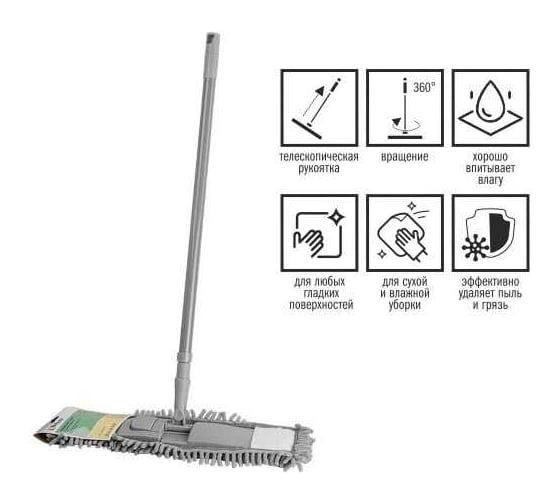 Изображение товара Швабра для пола с насадкой из шенилла PERFECTO LINEA Solid серая 43-492034