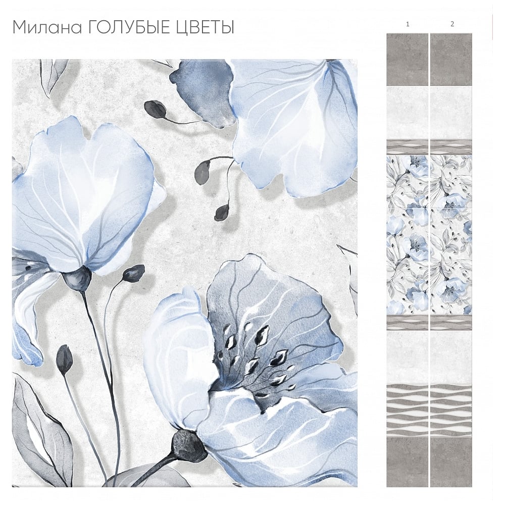 Изображение товара Панель ПВХ КронаПласт Unique Милана голубые цветы 2 шт входящие в комплект