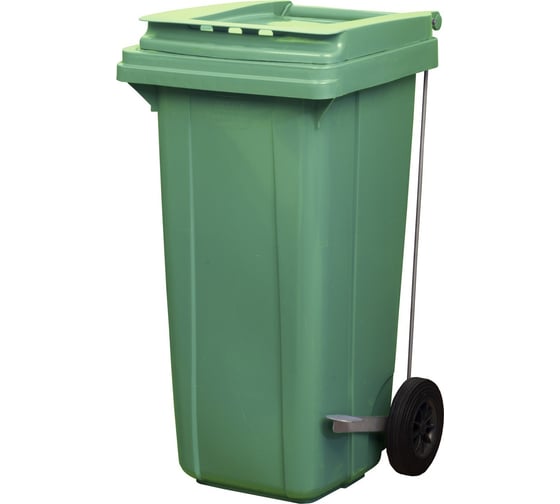 Изображение товара Мусорный контейнер Тара.ру п/э, 120 л, с педальным приводом Г-образным, зелёный 08553