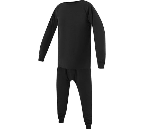 Изображение товара Утепленное трикотажное белье СПЕЦ лонгслив + кальсоны, х/б с начесом, черное, р. 96-100, рост 182-188 БУ002-L