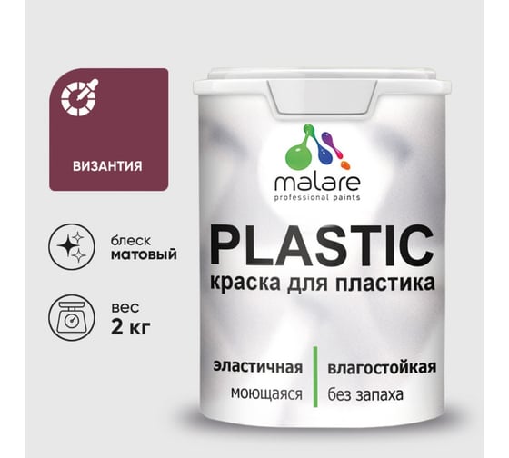 Изображение товара Акриловая краска для пластика MALARE Plastic для ПВХ, для подоконников и откосов, без запаха, матовая, византия, 2 кг КПЛСТАВИЗМ0200