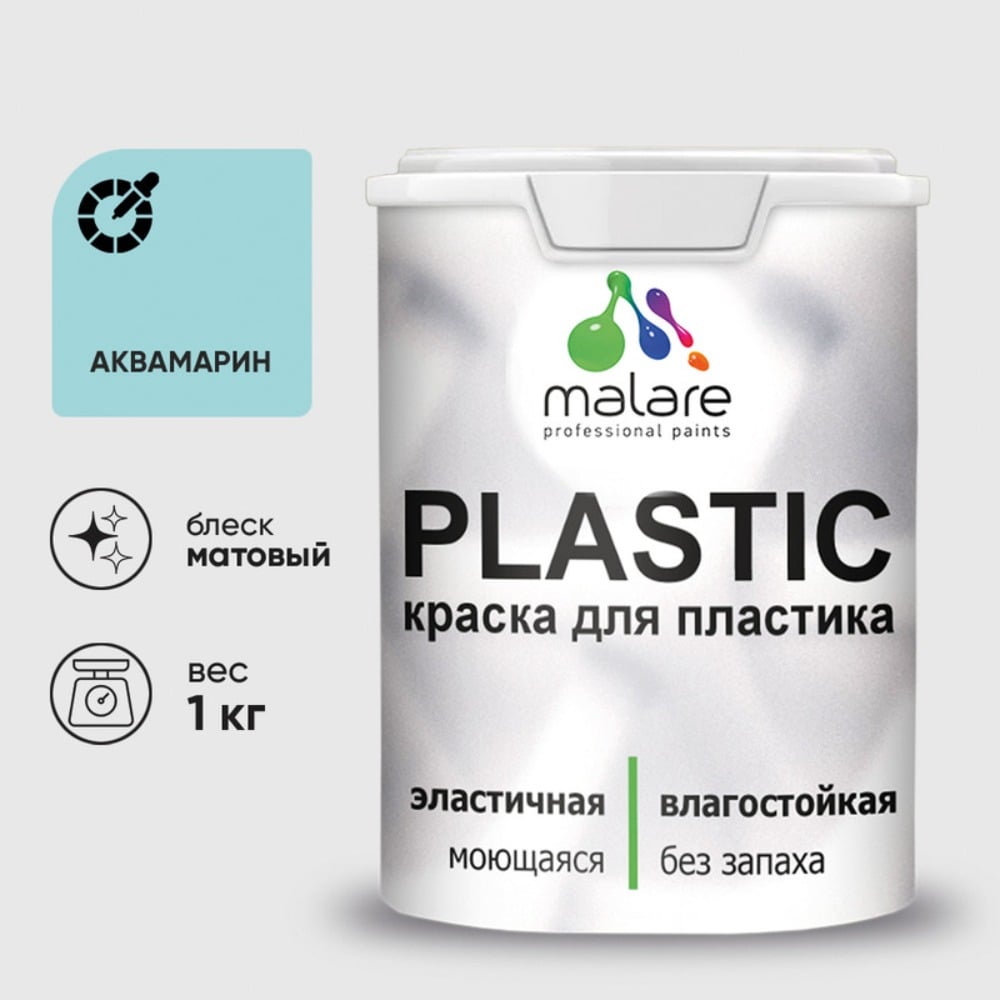 Изображение товара Краска MALARE PlastiC для пластика и ПВХ, аквамарин, 1 кг