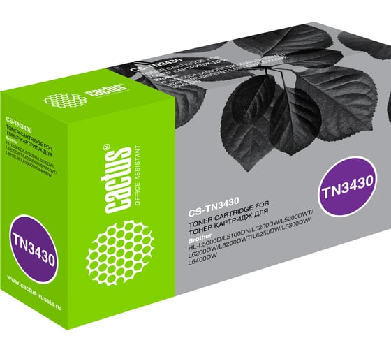 Изображение товара Лазерный картридж Cactus tn-3430 черный, 3000 страниц, для brother hl l5000/5100/5200/6250/630 CS-TN3430 1358755