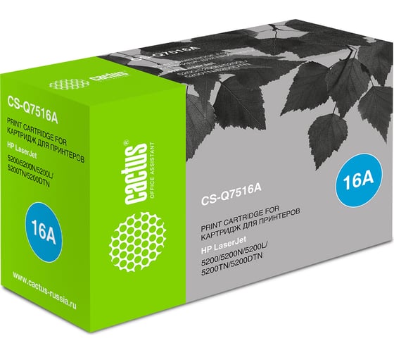 Изображение товара Лазерный картридж Cactus q7516a черный, 12000 страниц, для hp lj 5200/5200n/5200l/5200tn/5200d CS-Q7516A 807363