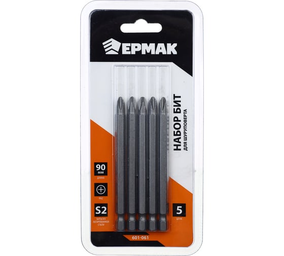 Изображение товара Биты PH2, 90 мм, удлиненные, 5 шт для шуруповерта ЕРМАК 601-061