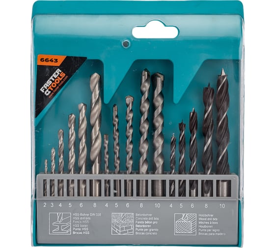 Изображение товара Набор сверл 16 шт FASTER TOOLS 6643