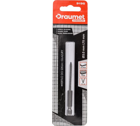 Изображение товара Сверло по кафелю и стеклу PREMIUM 3х75 мм, 4 режущие кромки DRAUMET 9195