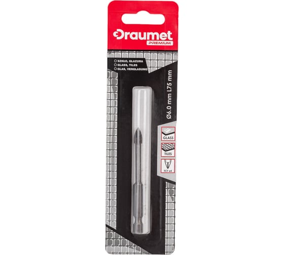 Изображение товара Сверло по кафелю и стеклу PREMIUM 6х75 мм, 4 режущие кромки DRAUMET 9198