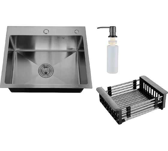 Изображение товара Набор 3 в 1 РМС кухонная мойка, корзина раздвижная, дозатор врезной MR-5843BL