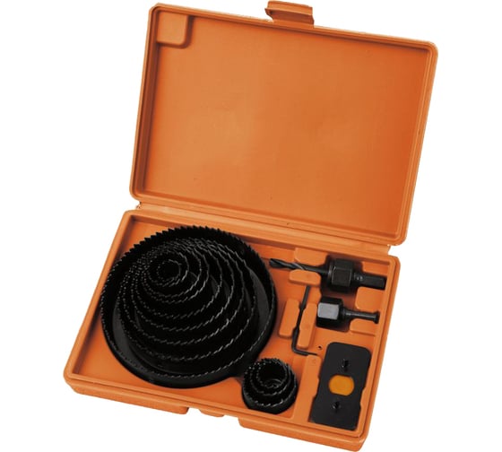 Изображение товара Набор кольцевых пил по дереву 16 предметов (коронки, державка со сверлом, ключ) Bohrer 35301600