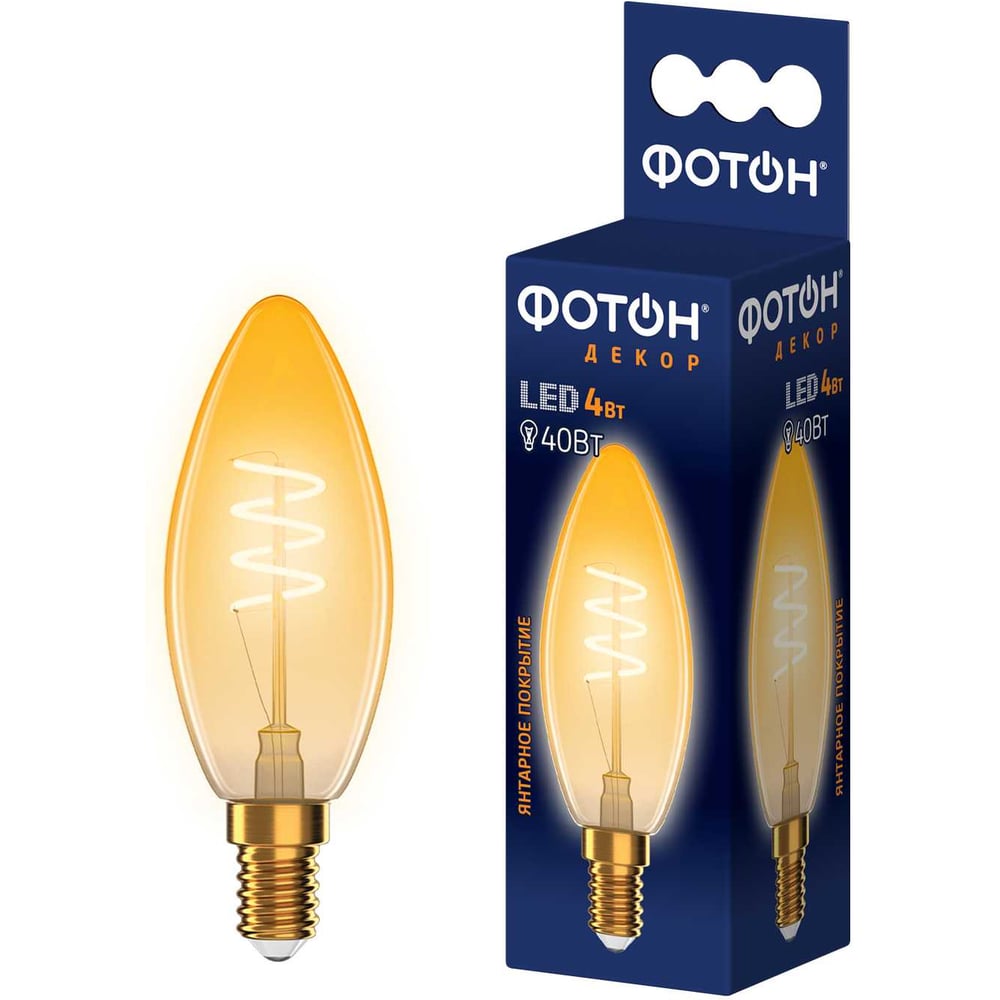 Изображение товара Светодиодная лампа ФОТОН LED FL B35-S 4Вт E14 теплый свет 2200K сферическая свеча