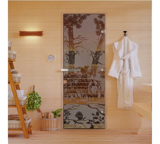 Изображение товара Дверь для бани DoorWood Мишка в лесу бронза матовая, 2000x800 мм УТ-00014702