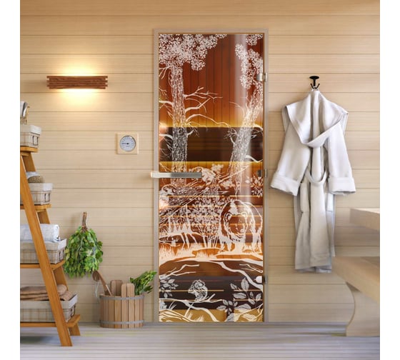Изображение товара Дверь для бани DoorWood Мишка в лесу бронза, 2000x700 мм УТ-00014695
