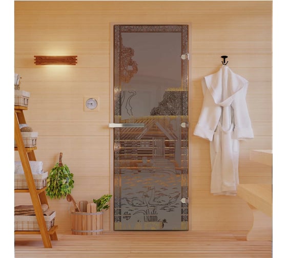 Изображение товара Дверь для бани DoorWood Банька в лесу бронза матовая, 2000x800 мм УТ-00014717