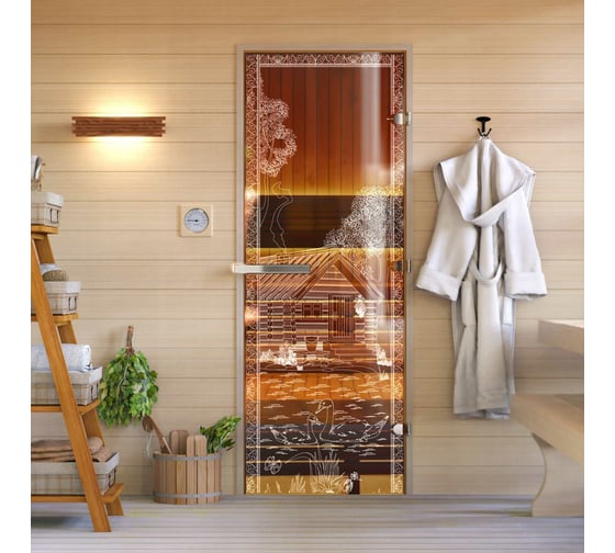 Изображение товара Дверь для бани DoorWood Банька в лесу бронза, 1800x700 мм УТ-00014698