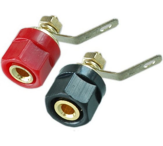 Изображение товара Разъем BANANA гнездо Pro Legend 28мм пластик на корпус, красный и черный. Кабель до 6.0мм., Gold, PL2243