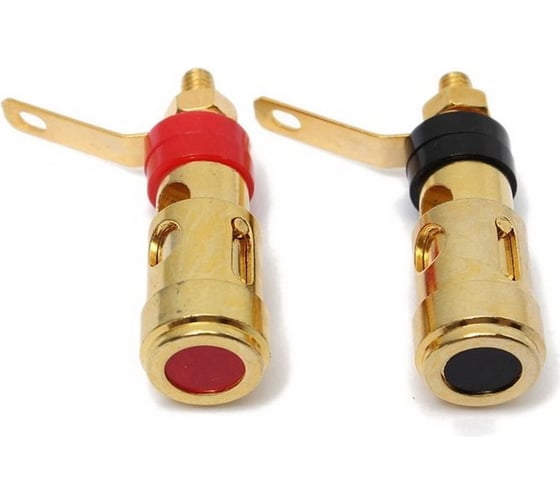 Изображение товара Разъем BANANA гнездо Pro Legend 40мм с пружиной металл на корпус, красный и черный. Кабель до 6.0мм., Gold, PL2246