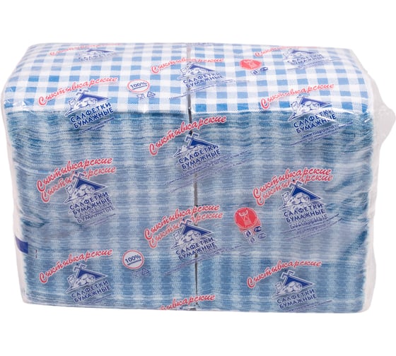 Изображение товара Салфетки Сыктывкарские 24x24 см, 1 слой, с рисунком шотландка, синяя, 400 шт 1001381780