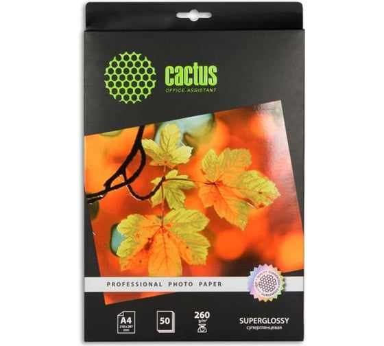 Изображение товара Фотобумага для струйной печати Cactus prof А4, 260г/м2, 50 листов, белая, глянцевая CS-HGA426050 805838